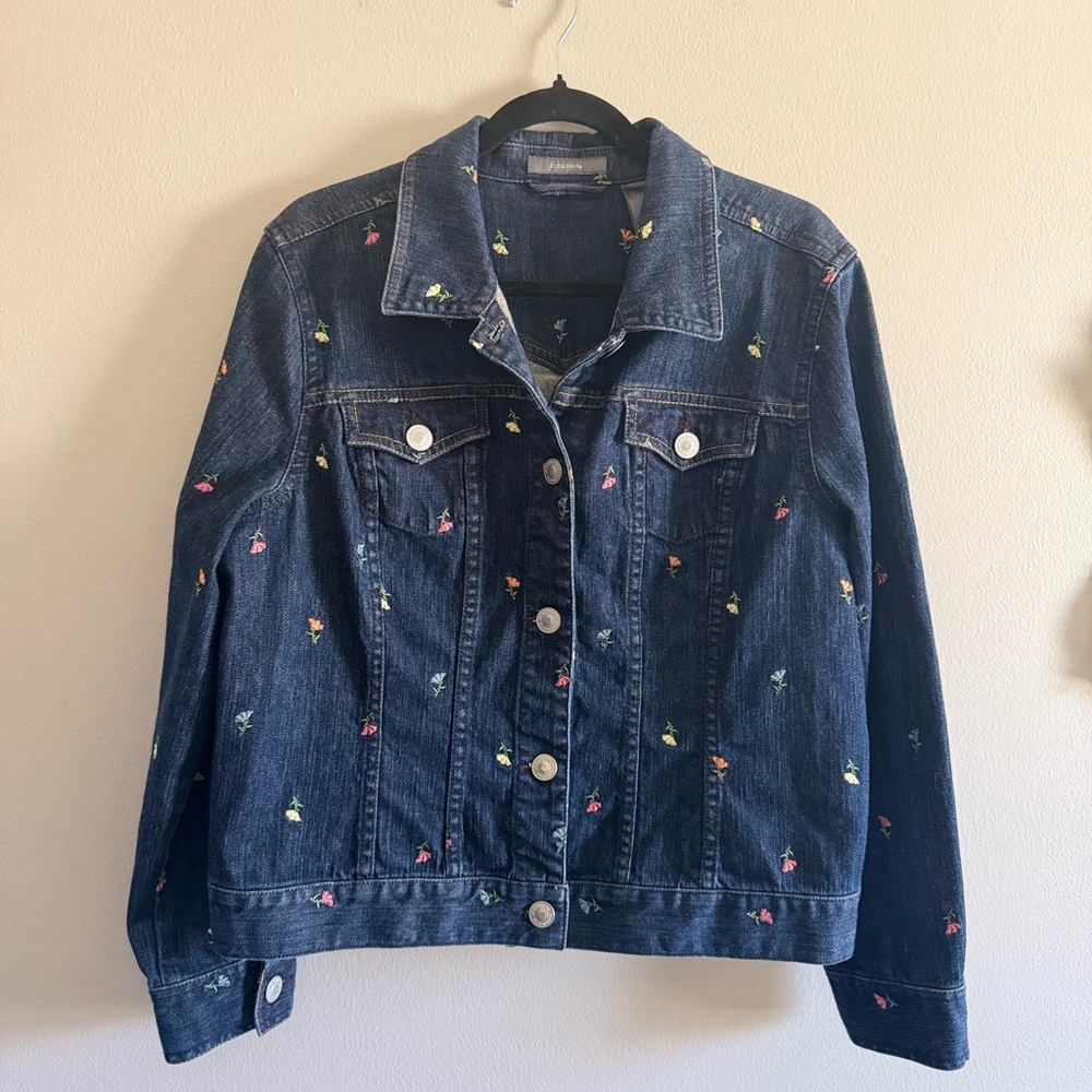 Liz Clairborn Demin Jacket Embroidered Flowers size XL rare HTF